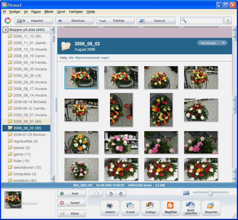 Picasas hoved program - her har du oversigten over dine billeder.